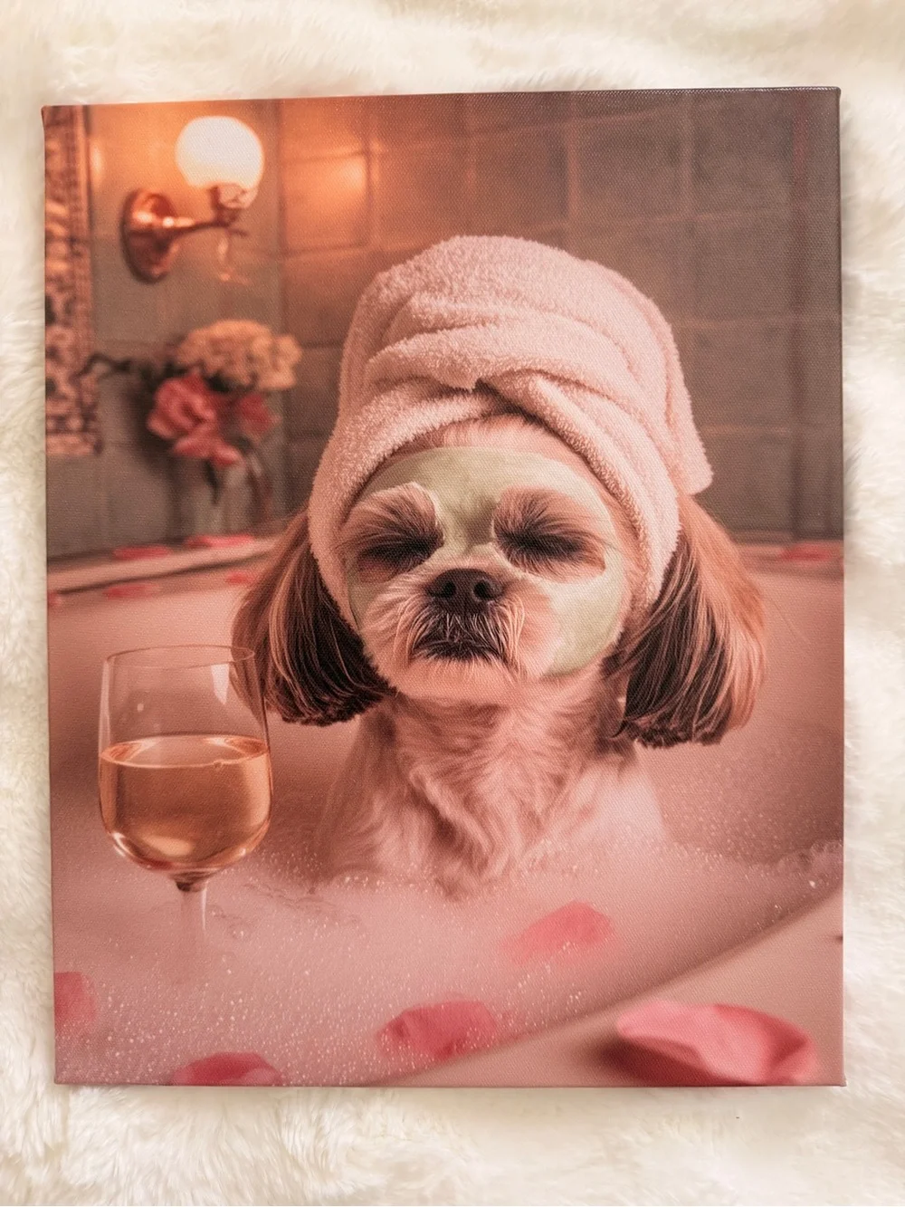 Set of (3) Pink Spa Dog Canvas Wall Art - Whimsical Bath Time Prints